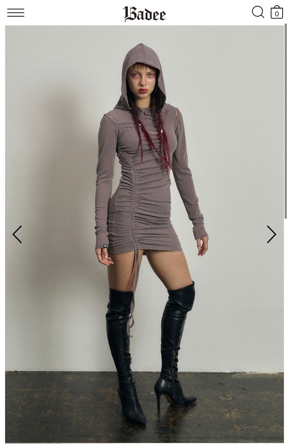 Badee CUTOUT SHIRRING HOODIE DRESS COCOA 상품이미지1