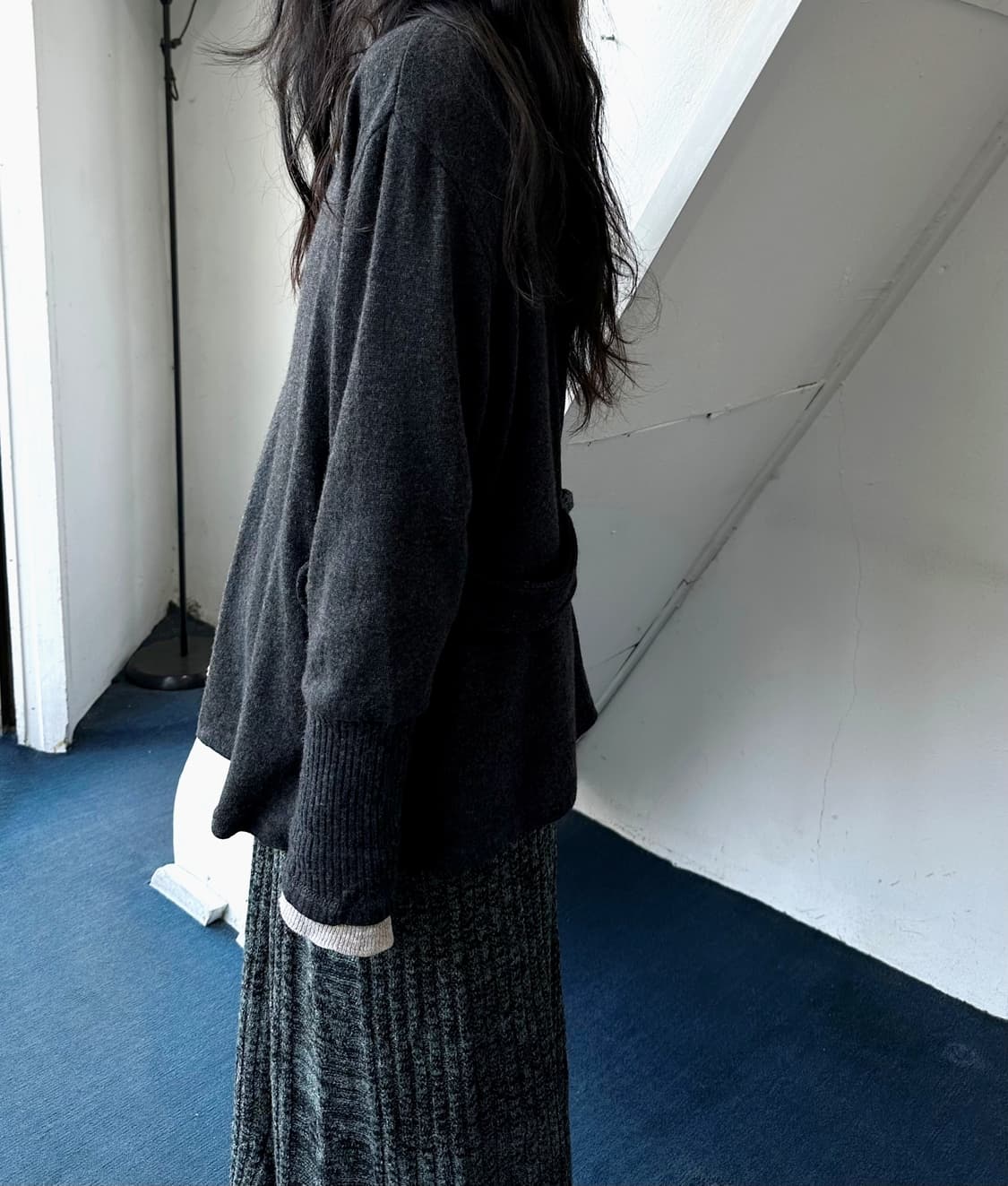 Fake belted finish design stretched knit 상품이미지6