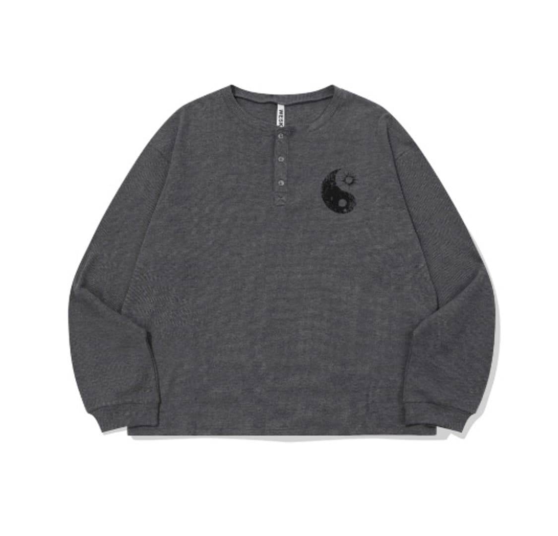 [새상품, 2] 웨스켄 인양 와플 헨리넥 차콜 wesken 롱슬리브 상품이미지1