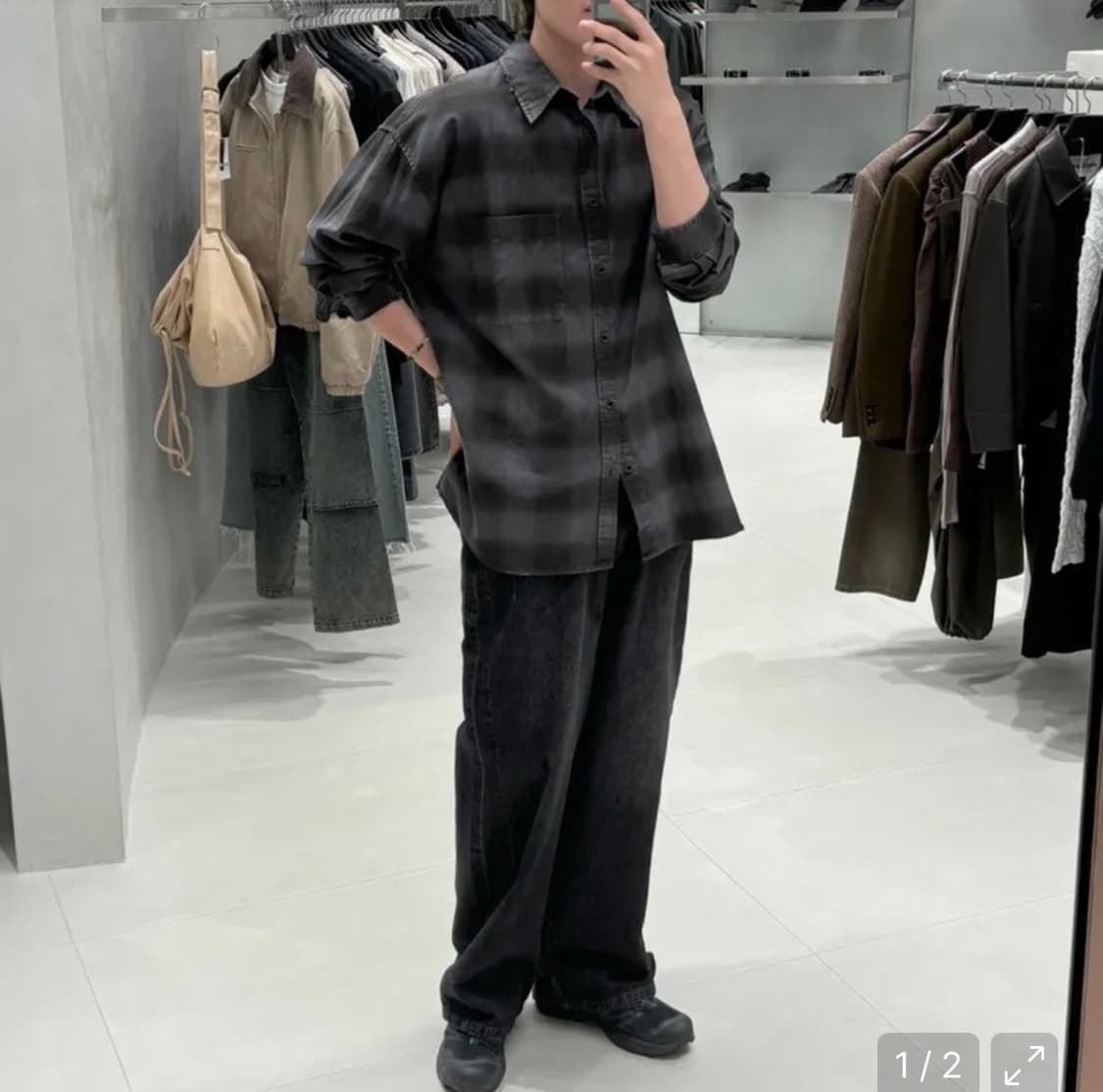 인사일런스 디스트로이드 다잉 체크 셔츠 GREY L사이즈 상품이미지3