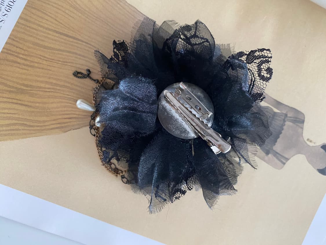 빈티지 고딕무드 블랙 레이스 큐빅 브로치 상품이미지5