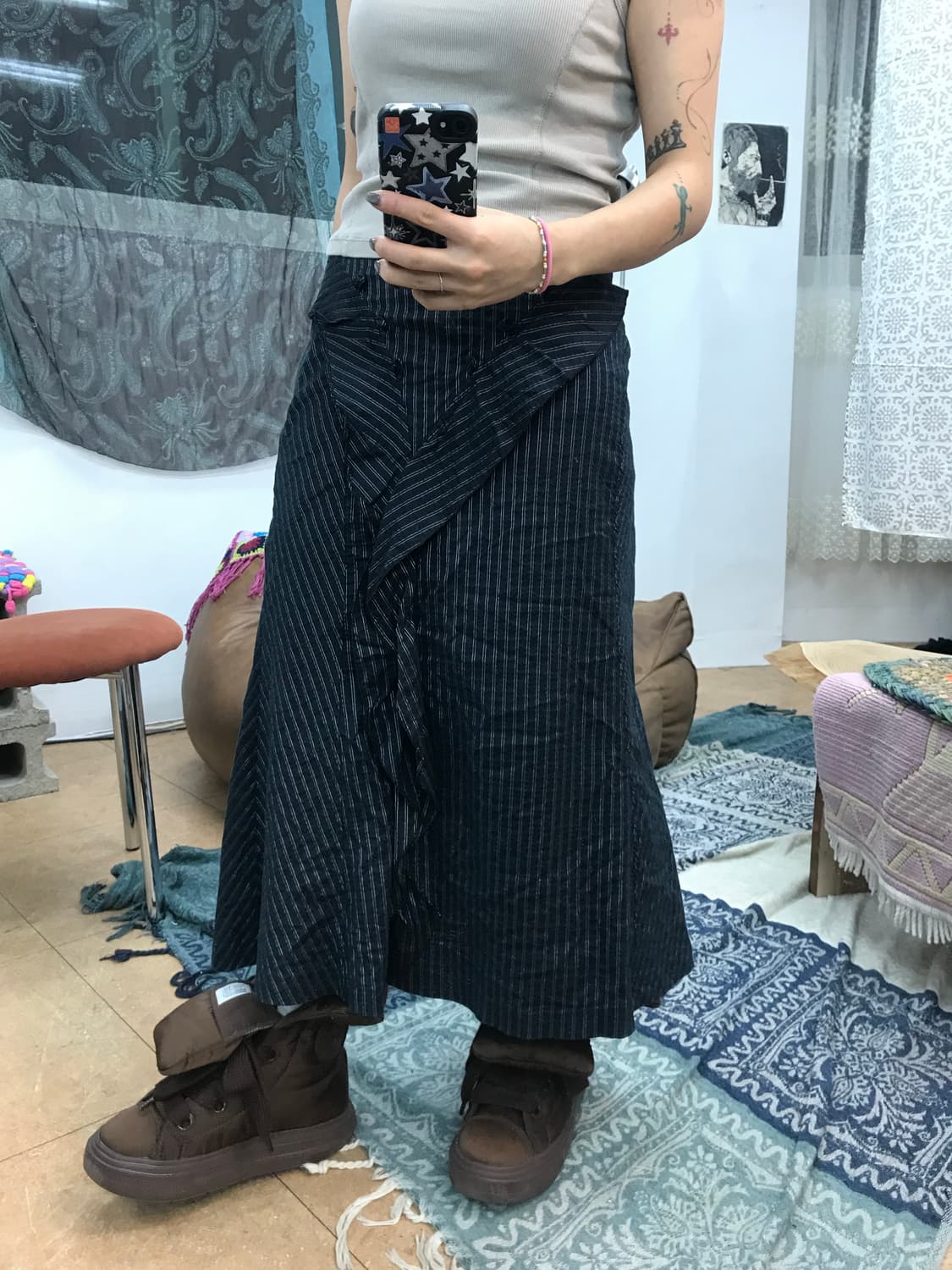 빈티지 시어서커 스트라이프 프릴 스커트  상품이미지1