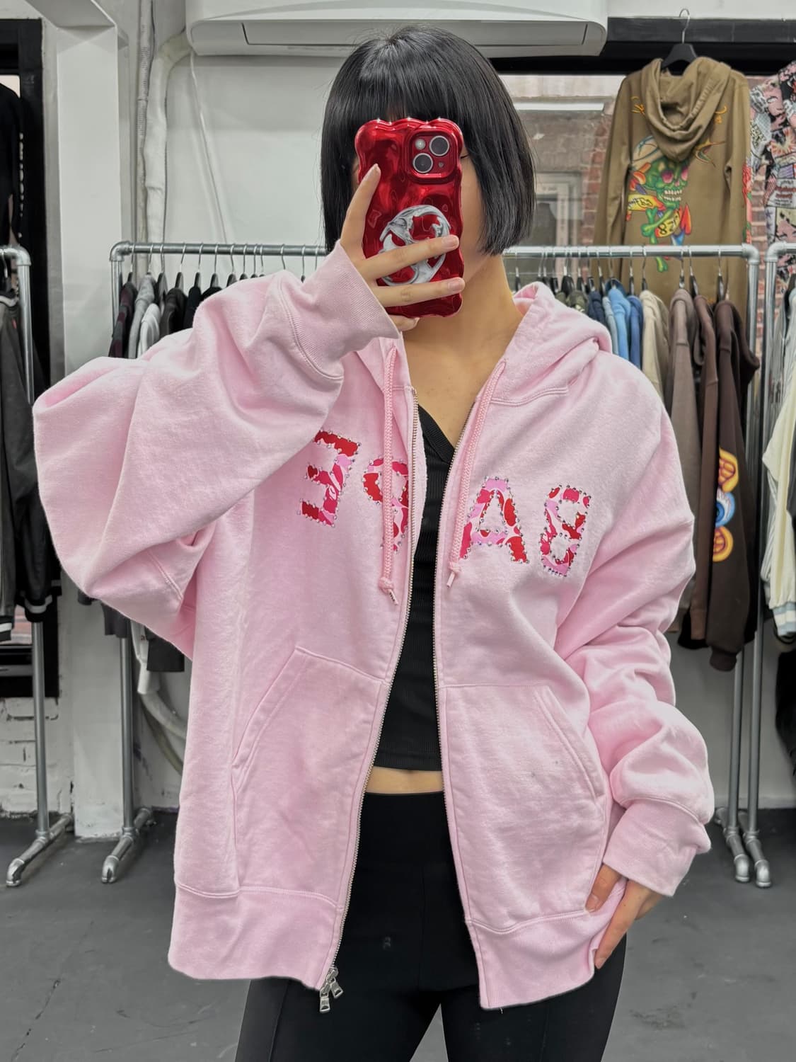 베이프 크리스탈 카모 로고 핑크 후드집업 상품이미지5