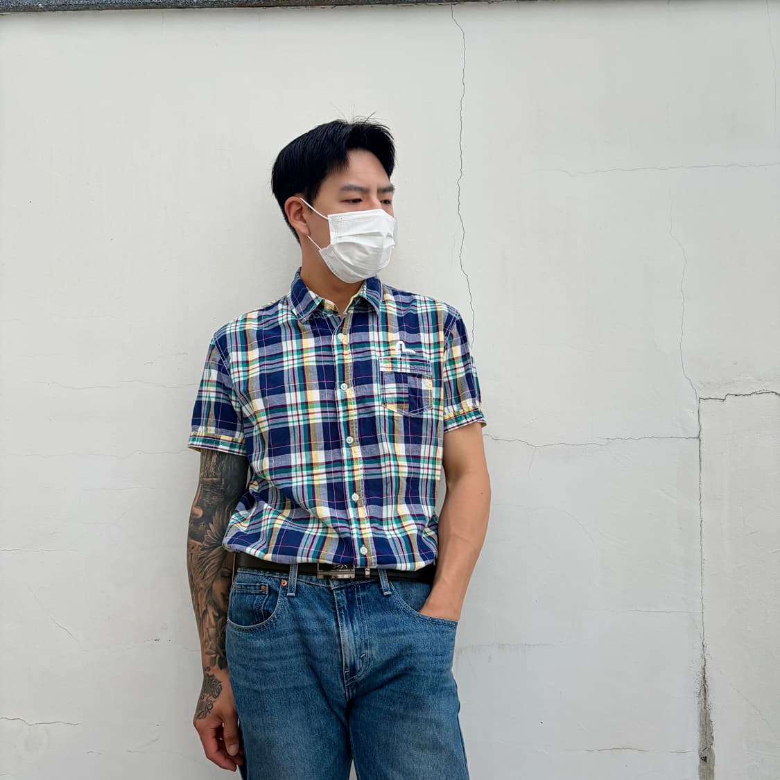 M)에비수 멀티 체크 반팔 셔츠 상품이미지3