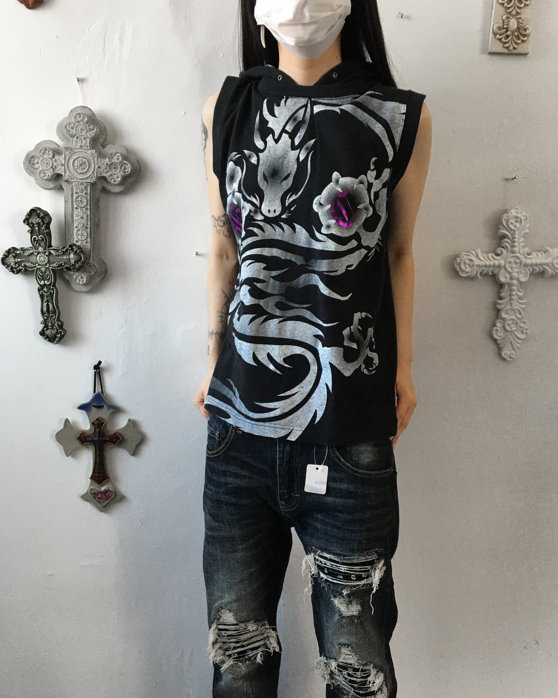 Dragon printing hood sleeveless 상품이미지7