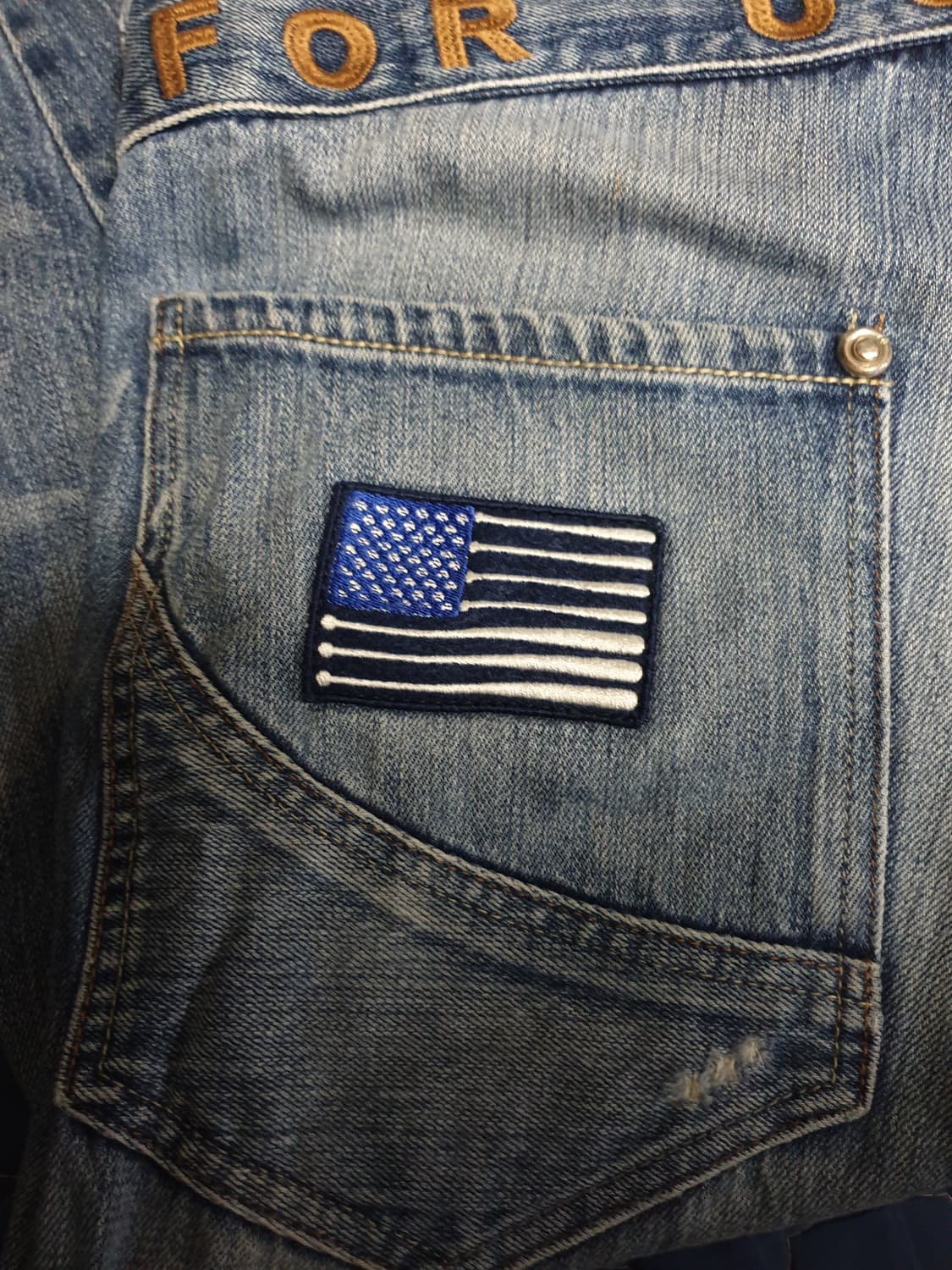 (07s) FUBU USA 성조기 백포켓 빈티지워싱 와이드 데님진(34) 상품이미지4
