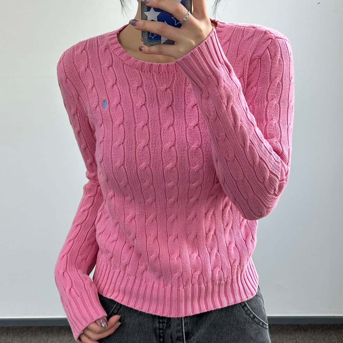 Polo 폴로 스카이블루 포니 핑크 케이블니트 상품이미지2