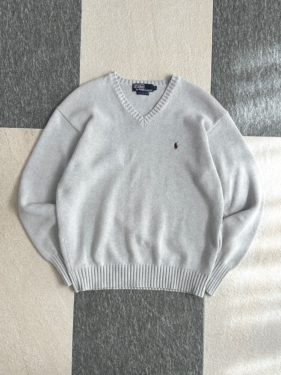 폴로 랄프로렌 라이트그레이 V넥 코튼 니트  상품이미지1