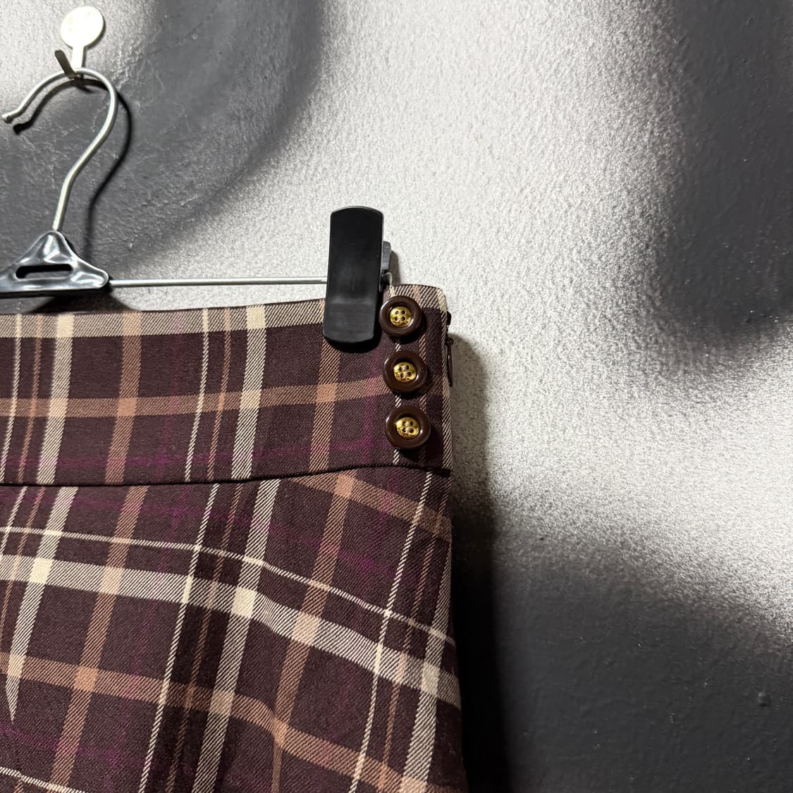 VTG 빈티지 브라운 체크 플레어 뒷 밴딩 롱 스커트 상품이미지3