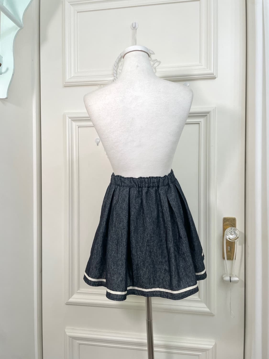 dot bow point denim banding mini skirt 상품이미지3