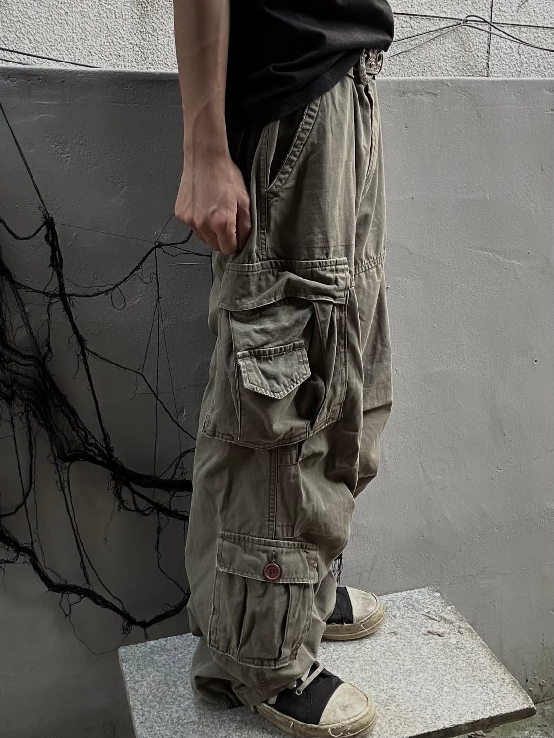 *Rare* 00s Y2K 카키 멀티포켓 와이드 카고팬츠 상품이미지3