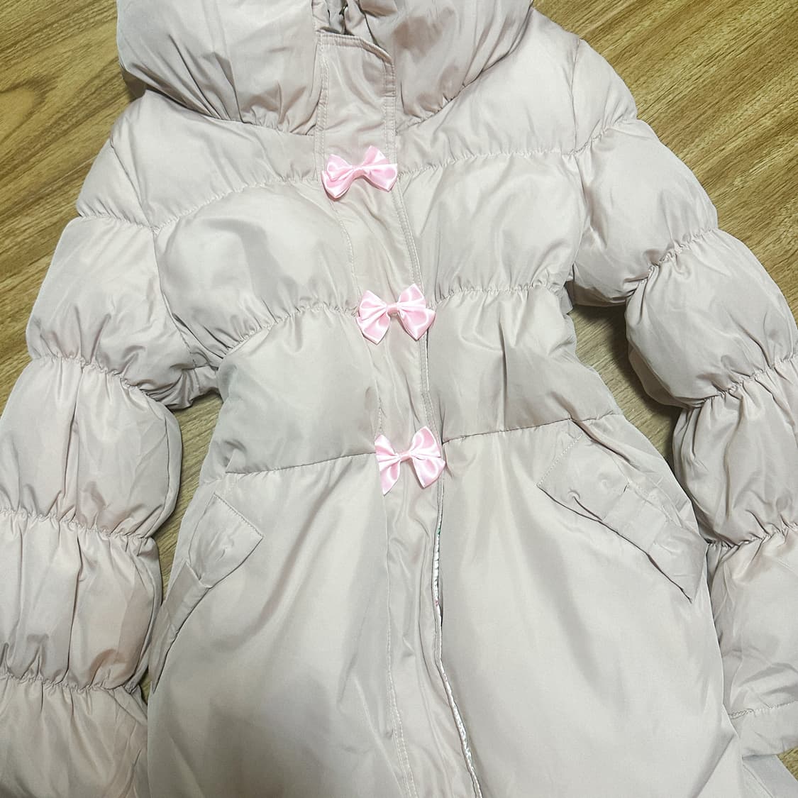 빈티지 핑크 리본 패딩 히메갸루 로걀 라떼 짜잔씨 히메카지 헤이세이 상품이미지2