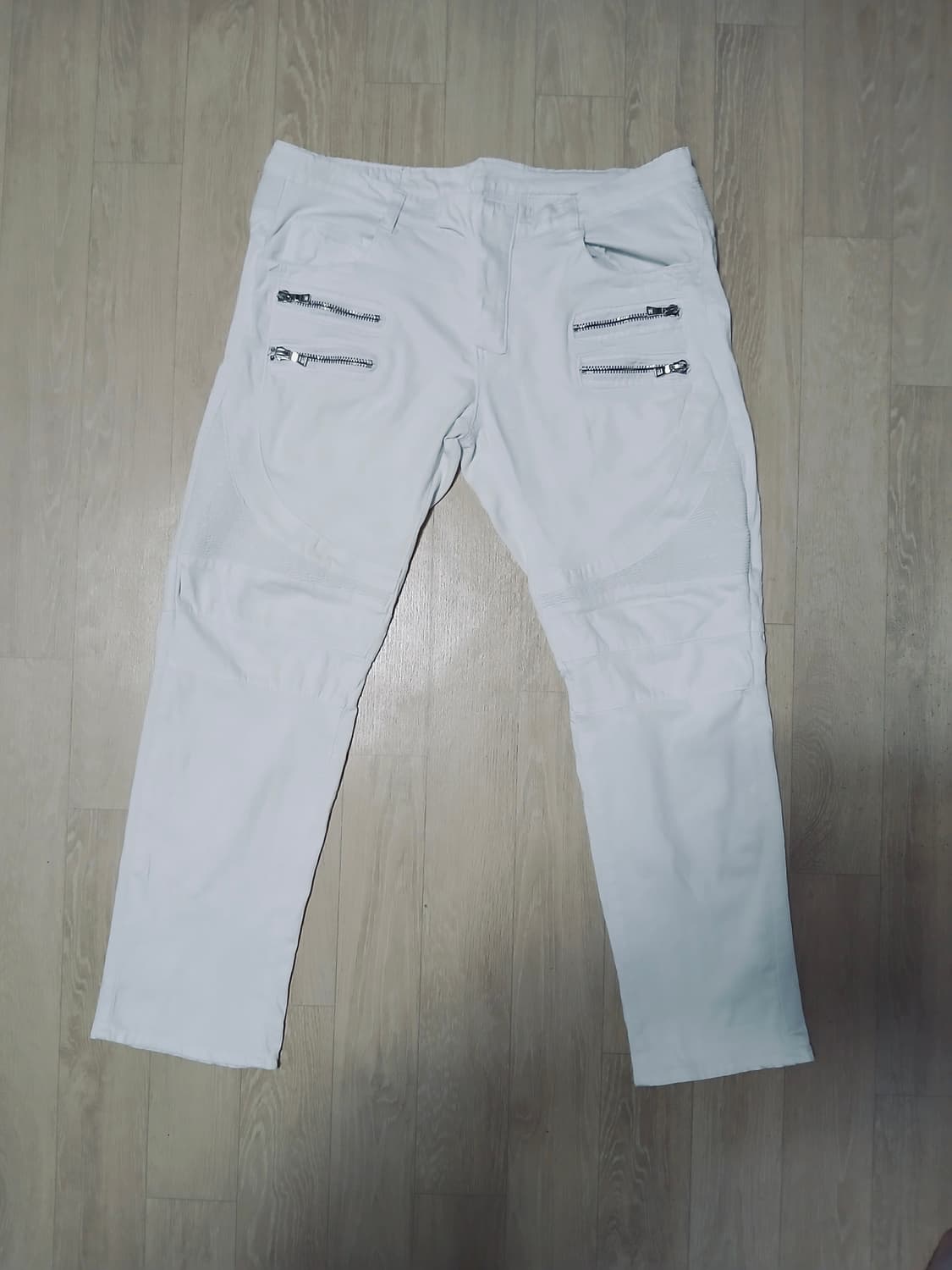 [이태리] 발망 BALMAIN 쿼드러플 지퍼 바이커 팬츠 화이트 상품이미지1