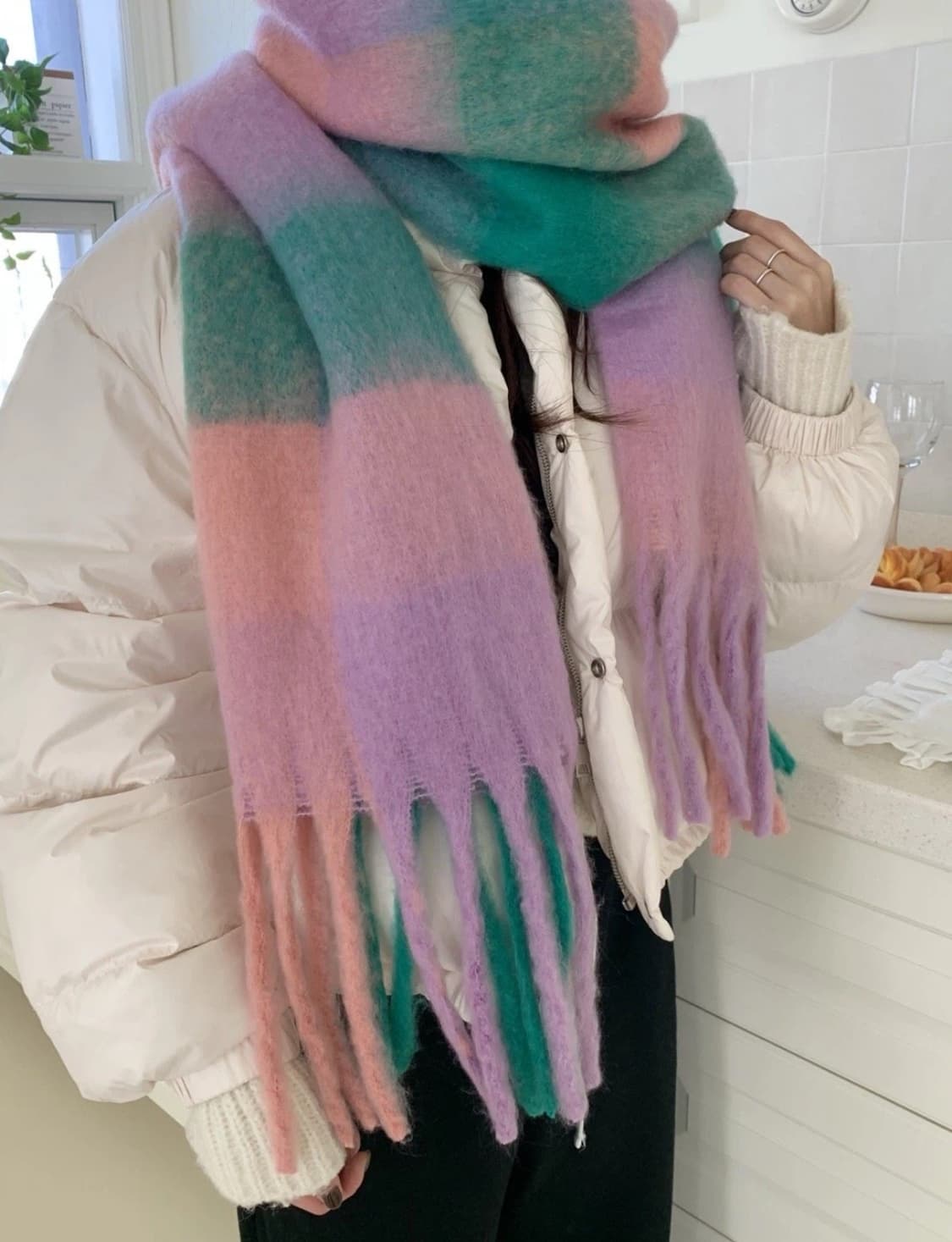 파스텔톤 믹스 컬러 롱 머플러 목도리 새상품 :) 상품이미지3