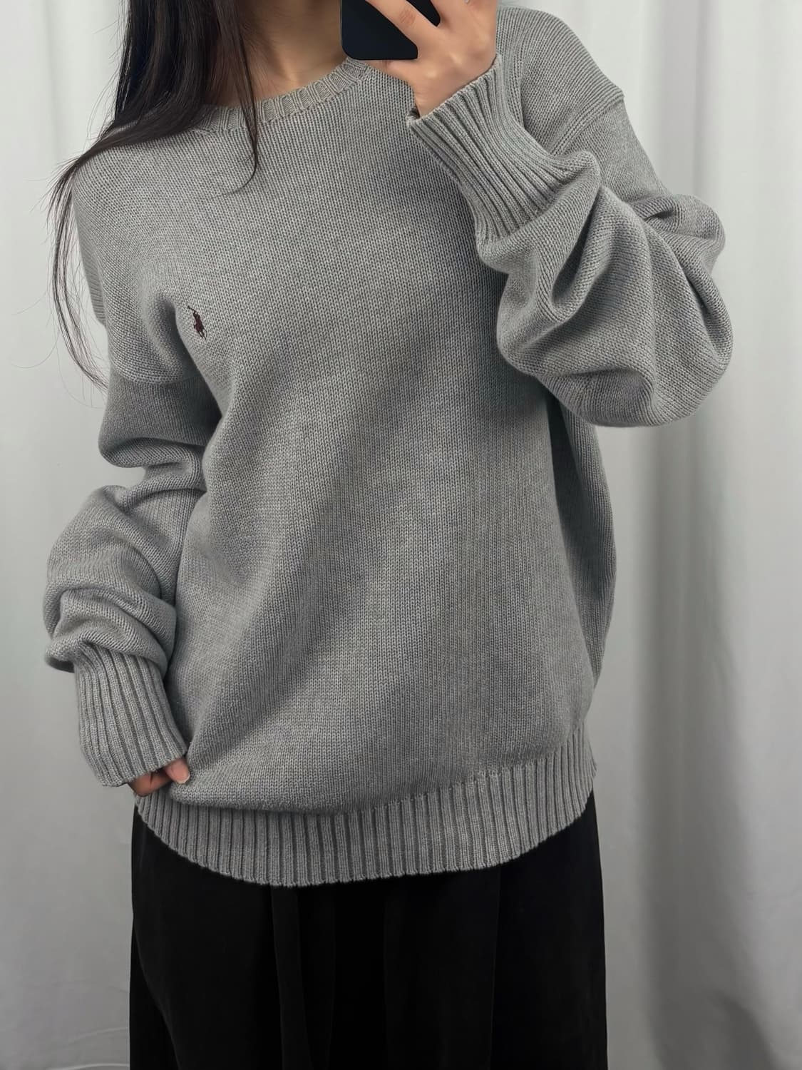 폴로 그레이 코튼 크루넥 니트 상품이미지2