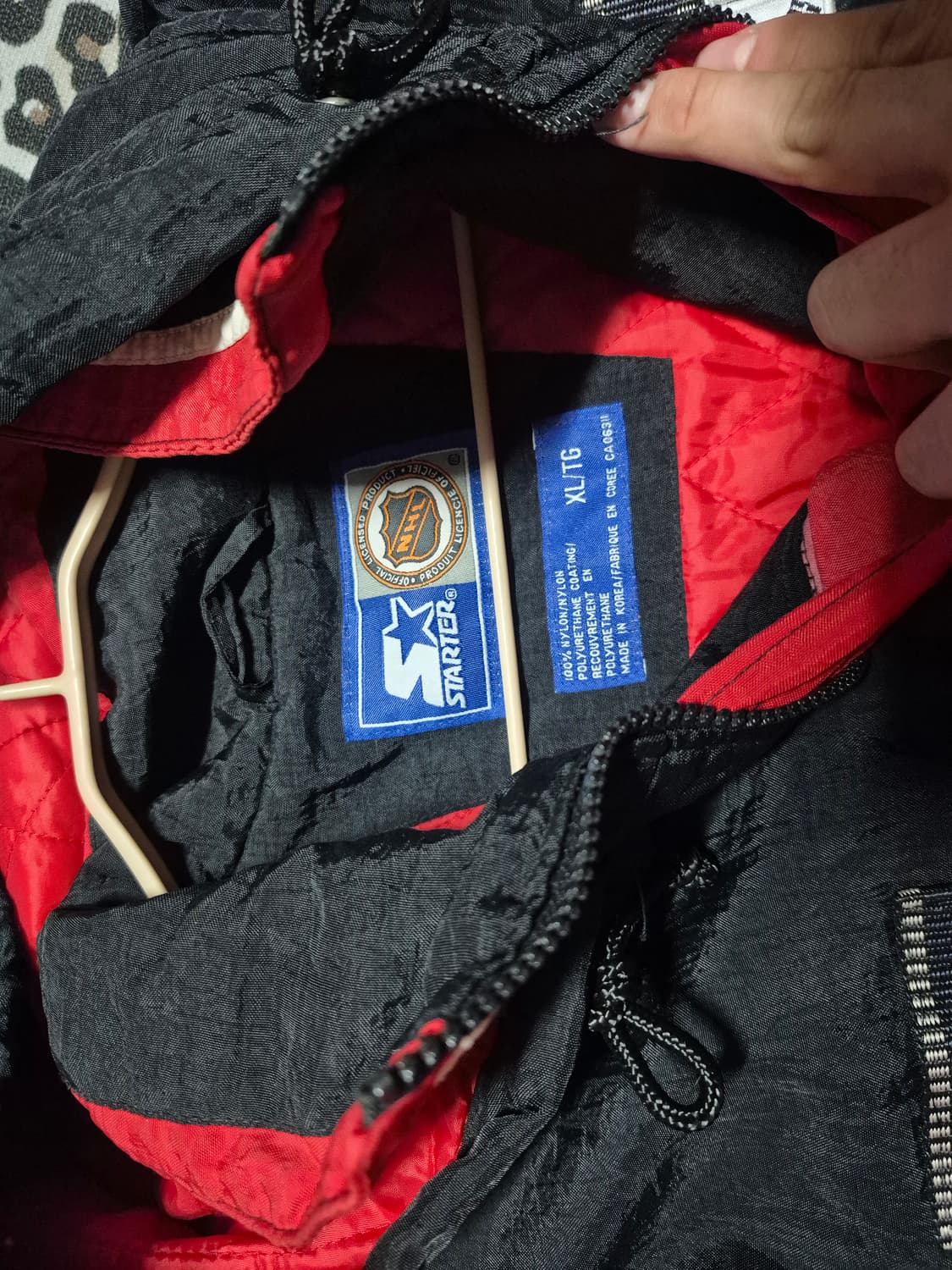 90's 스타터 X NHL 블랙 호크스 올드스쿨 하프집 아노락 XL 상품이미지5