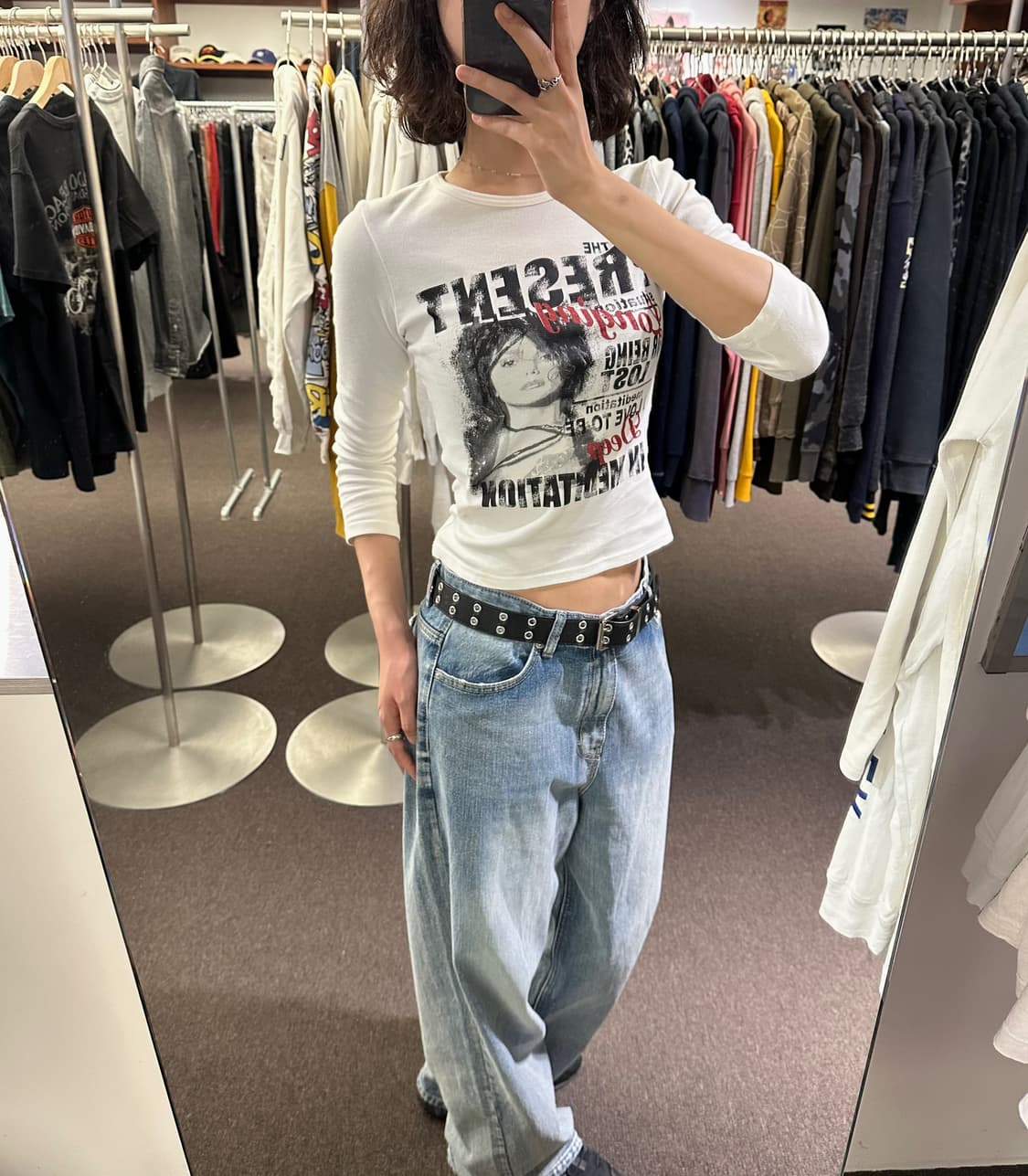 M)CRAZY GIRL vintage 여성 y2k 프린팅 롱슬리브 상품이미지2