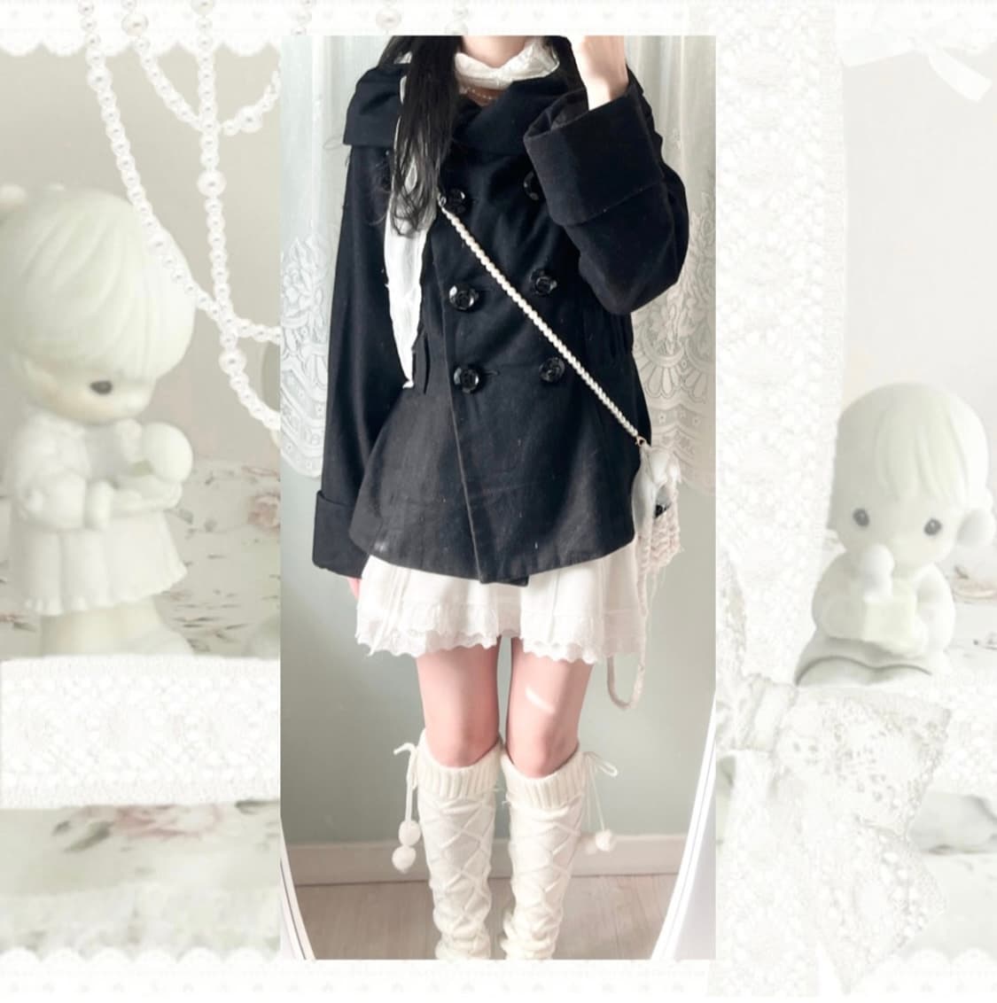 빈티지 블랙 숏 코트 더블버튼 자켓 슈가슈가룬 쇼콜라 상품이미지3