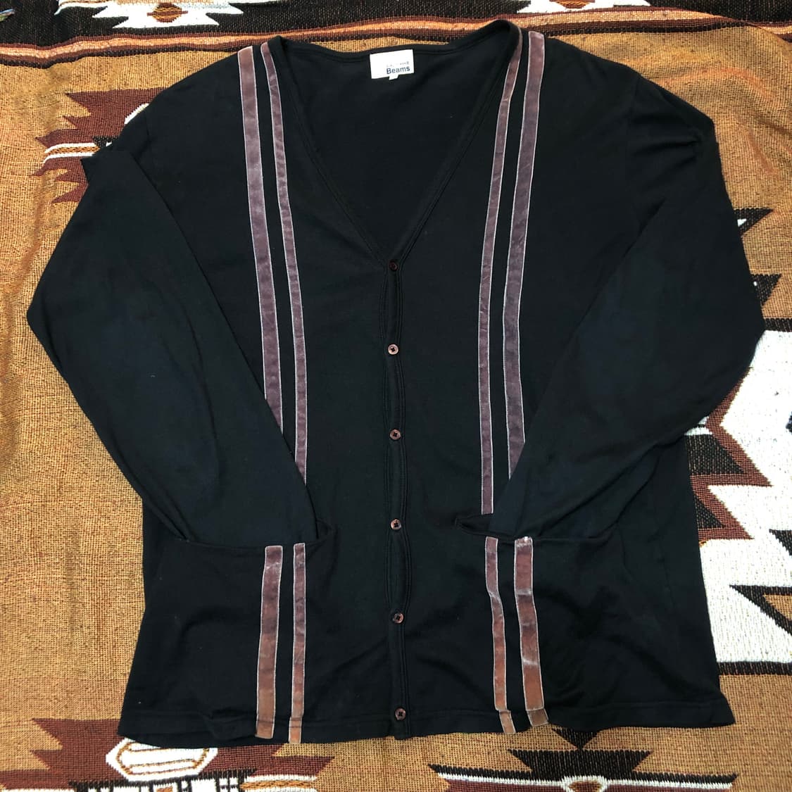 Beams velvet striped cardigan 상품이미지5