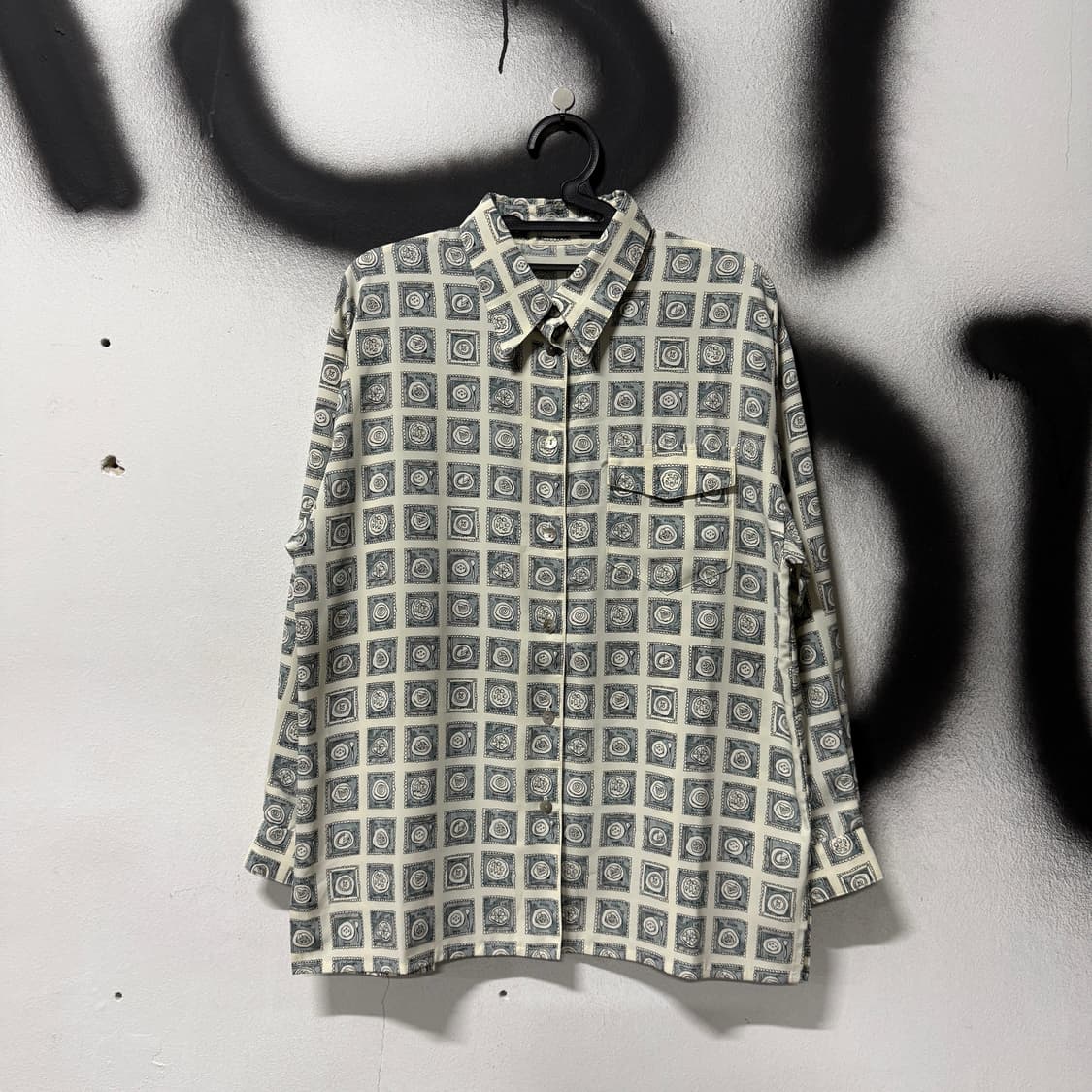 VTG 빈티지 카툰 체크 풀 프린팅 원포켓 긴팔 셔츠 상품이미지1