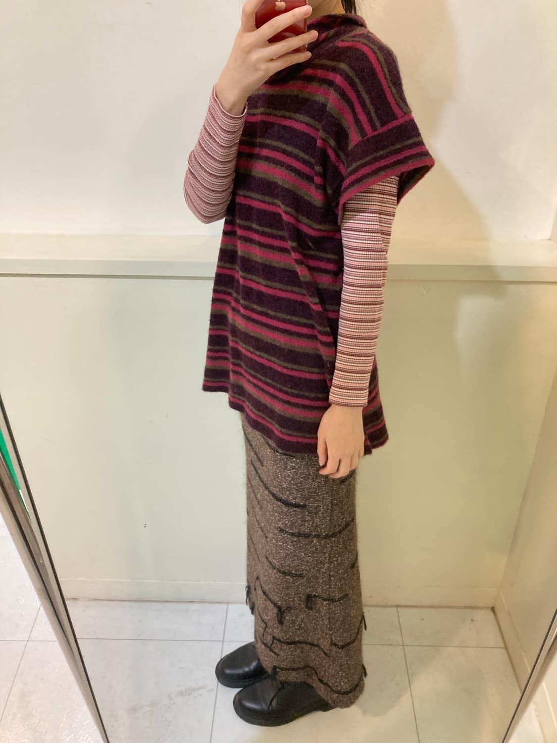 울 100 그런지 밴딩 롱 스커트 상품이미지10