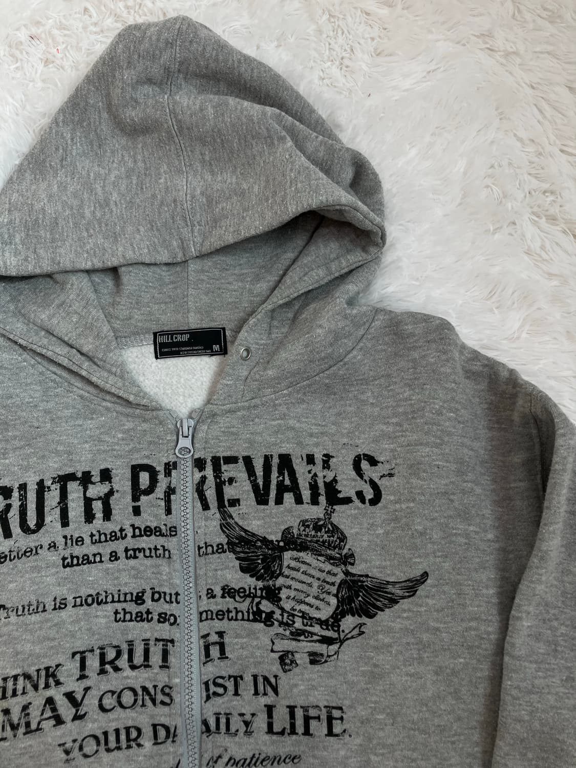 빈티지 펑키 프린팅 그레이 후드 집업 y2k 스트릿 갸루 펑키 일본빈티지 상품이미지3