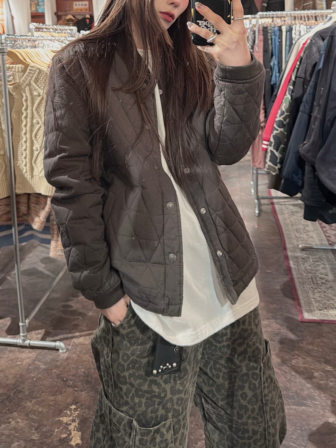 리바이스 빈티지 퀼팅 봄버 자켓 브라운 경량패딩 점퍼 S 상품이미지6