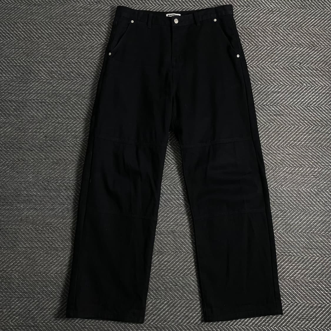 벌스데이 더블니 블랙 데님 와이드 핏 워크 팬츠o 3725 상품이미지1