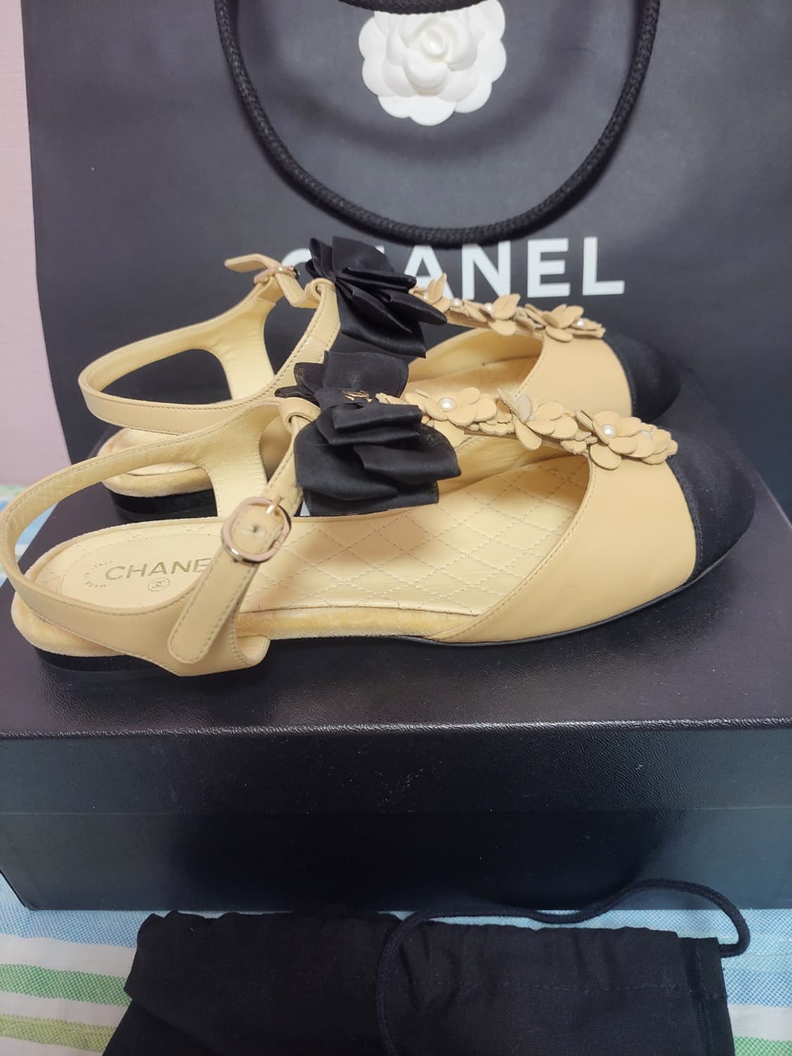 정품!급처새상품!샤넬 까멜리아 리본 메리제인발레리나플랫슈즈스트랩공주샌들 상품이미지5