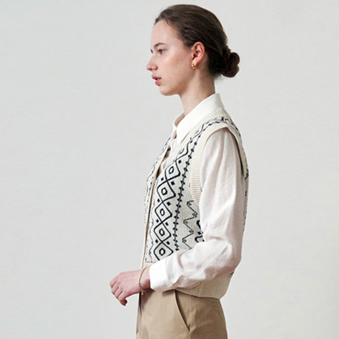 유라고(URAGO) 드로우 자카드 베스트 가디건 프리사이즈 상품이미지2