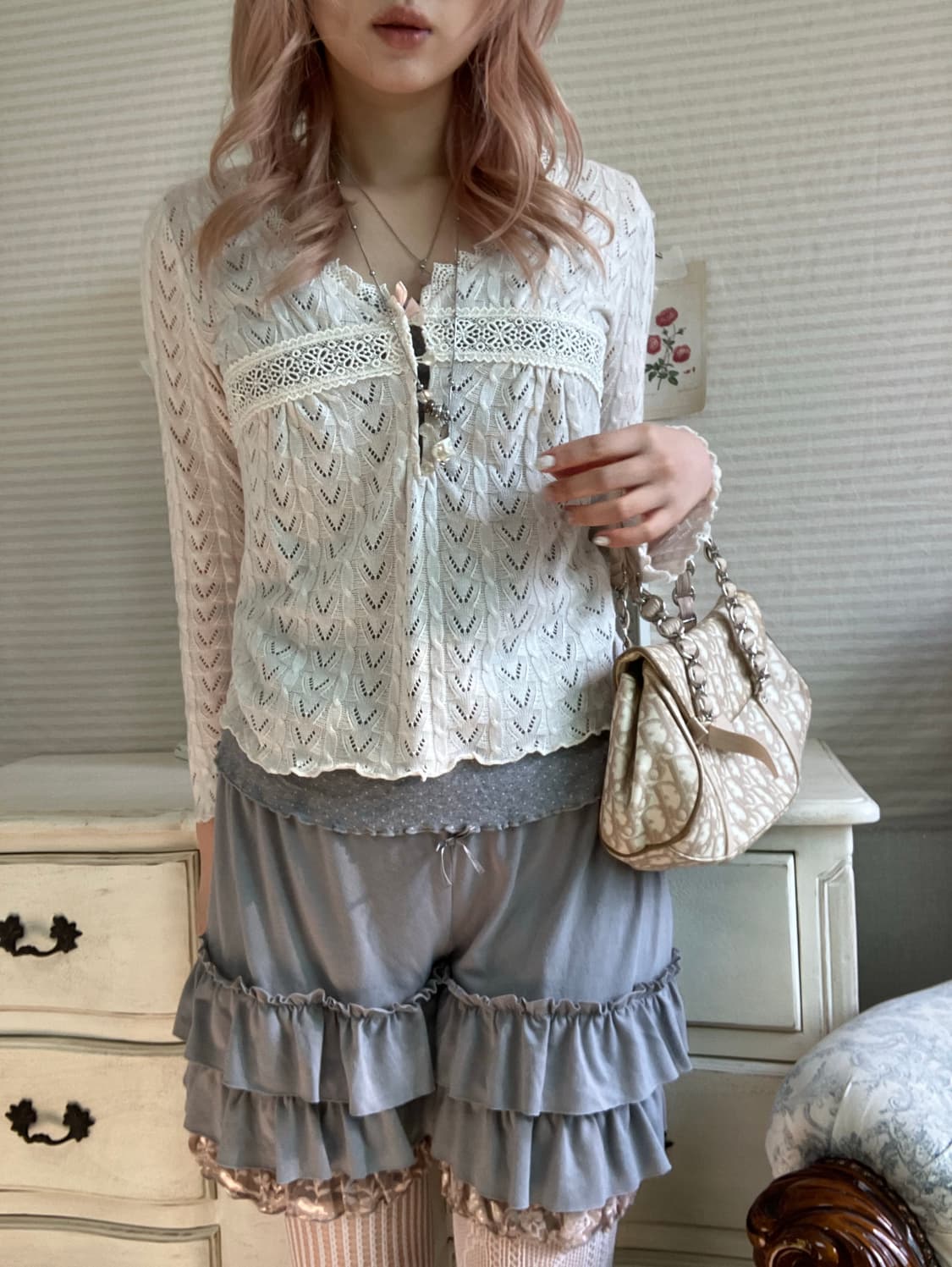 일본빈티지 크로셰 아이보리 레이스 니트 가디건 상품이미지4