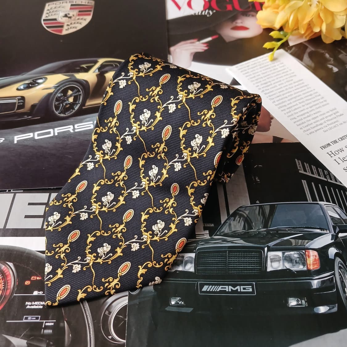 니나리치 실크 블랙&골드 오브제 넥타이 9.6cm A+등급 A19157
 상품이미지2