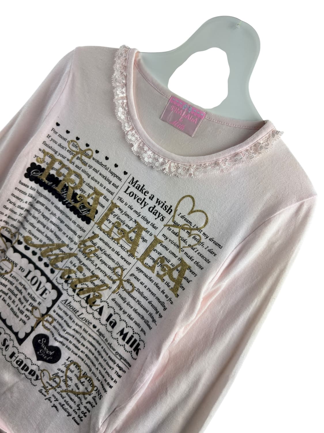 트랄라라 딸기 연핑크 레터링 레이스 롱슬리브1275 상품이미지3