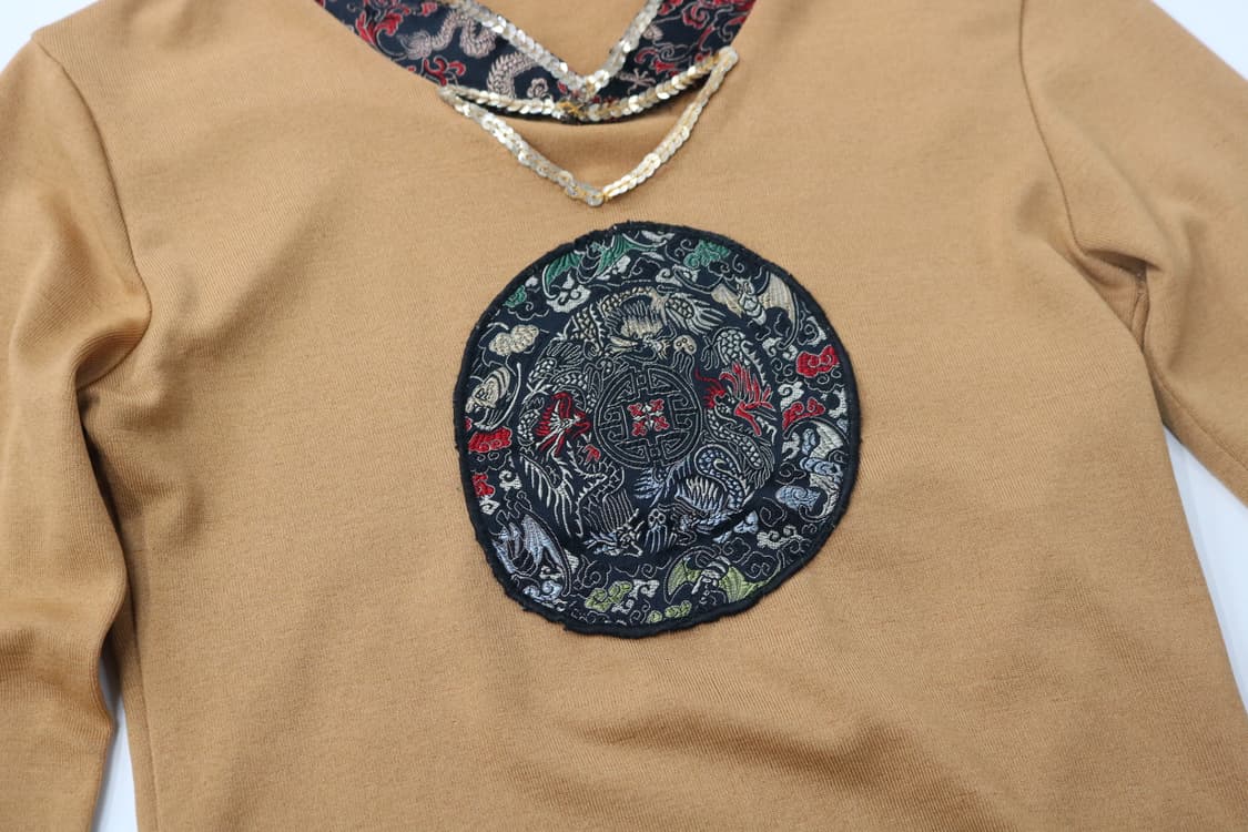 빈티지 에스닉 오리엔탈 자수 스팽글 머스타드 긴팔 티셔츠 상품이미지3