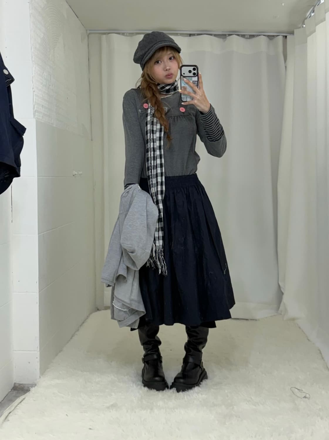 엑시즈팜 네이비 그레이 너드 모리 니혼진 리버시블 코디세트 상품이미지4