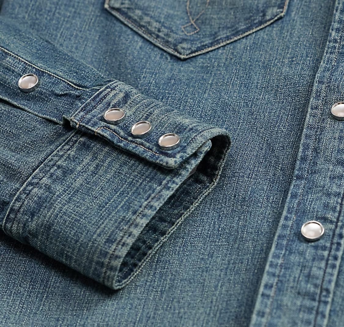 RRL(더블알엘) 슬림핏 데님(중청) 웨스턴 셔츠(L) 상품이미지5