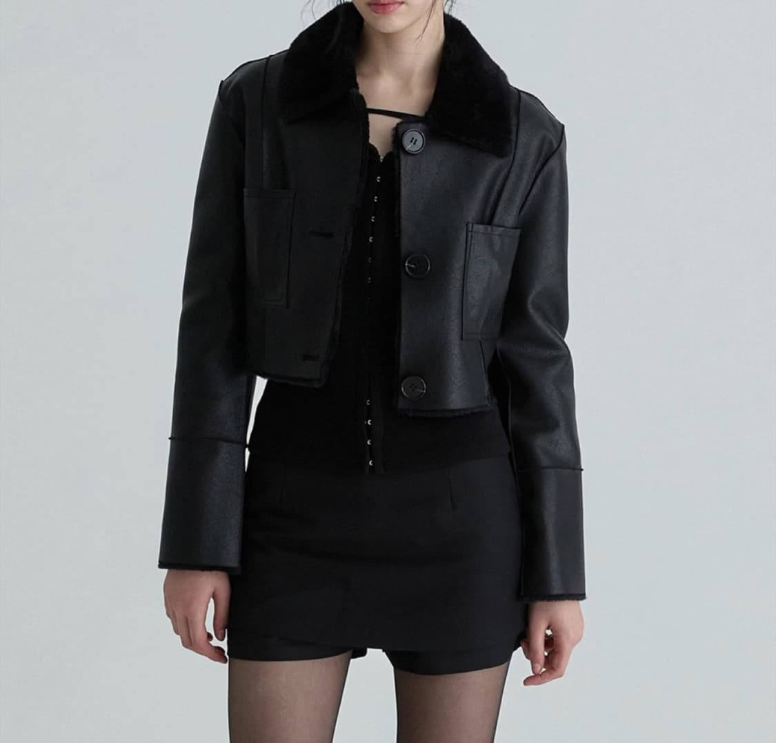 낫유어로즈 숏 리버시블 레더 무스탕 상품이미지1