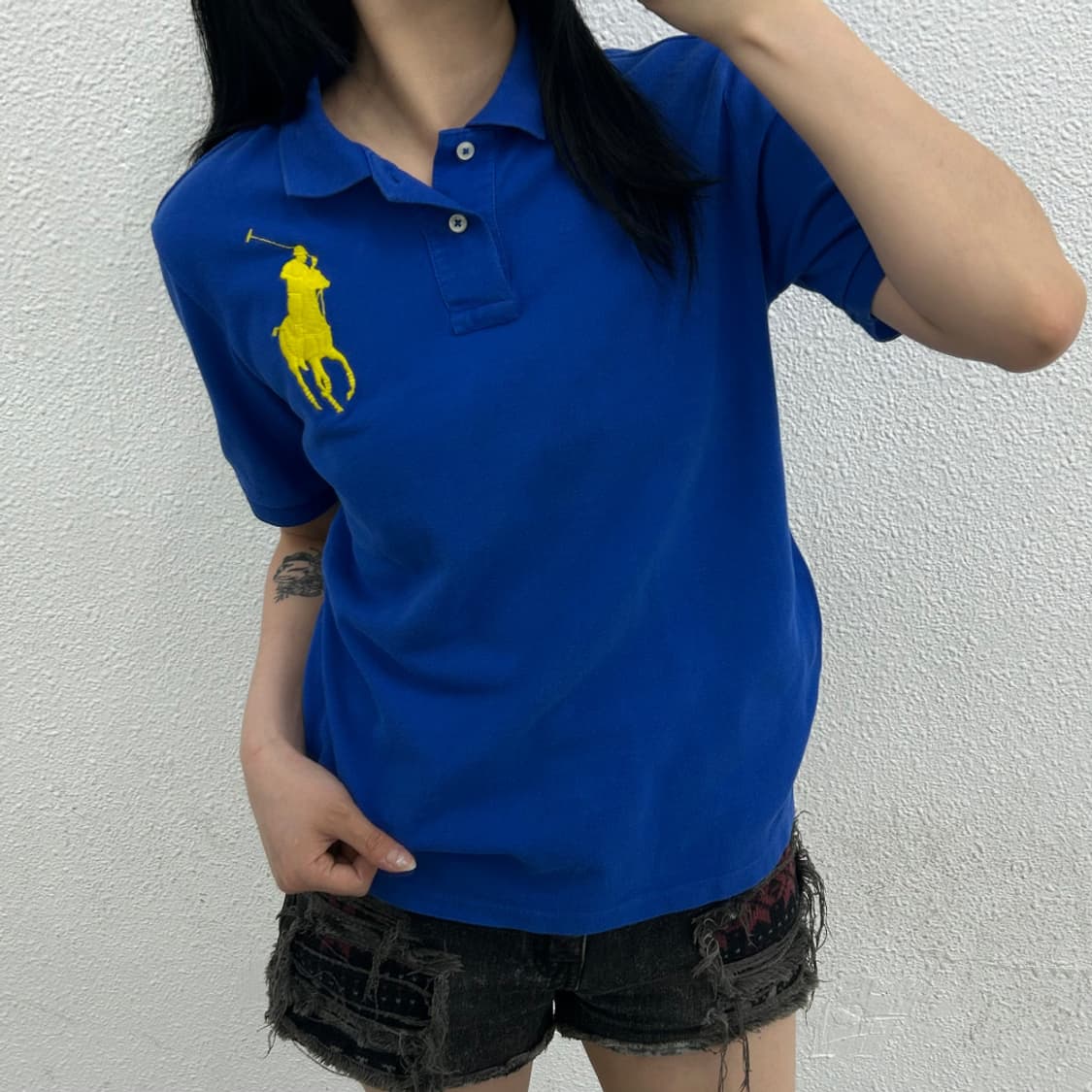 폴로 랄프로렌 옐로우 빅포니 블루 반팔 티 L 상품이미지1
