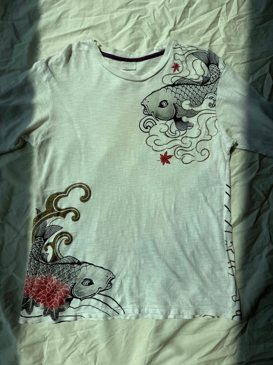 재패니즈 잉어 프린팅 티셔츠 화이트 오리엔탈 그래픽 상품이미지2