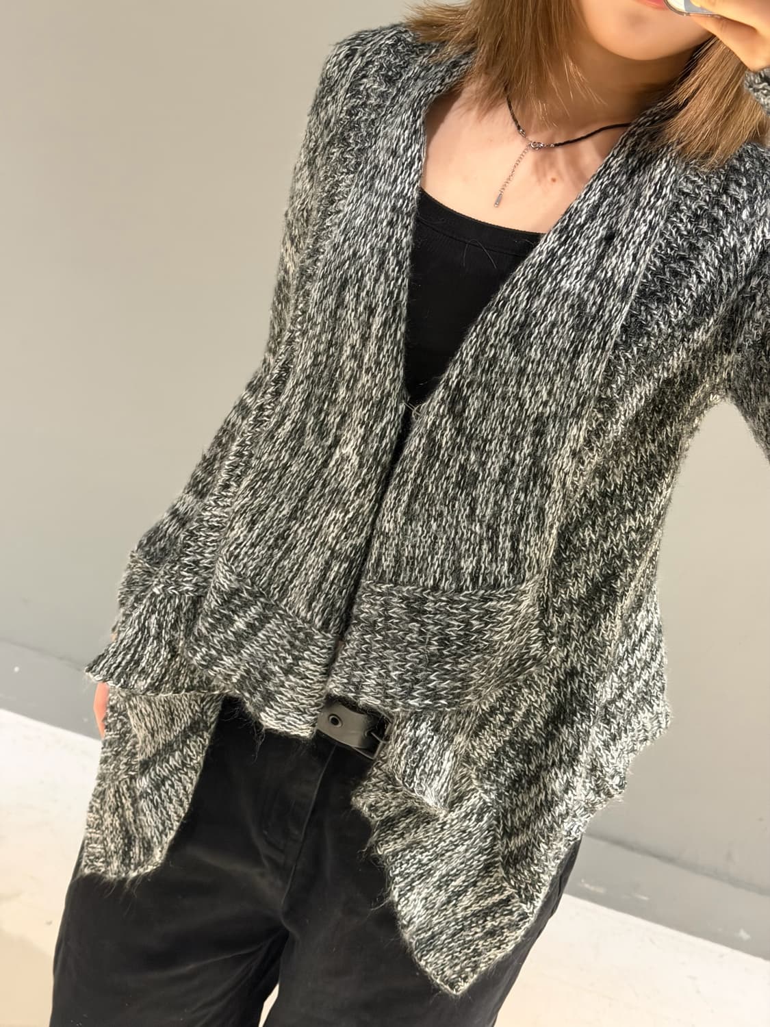 drape collar detail heather cardigan 상품이미지3