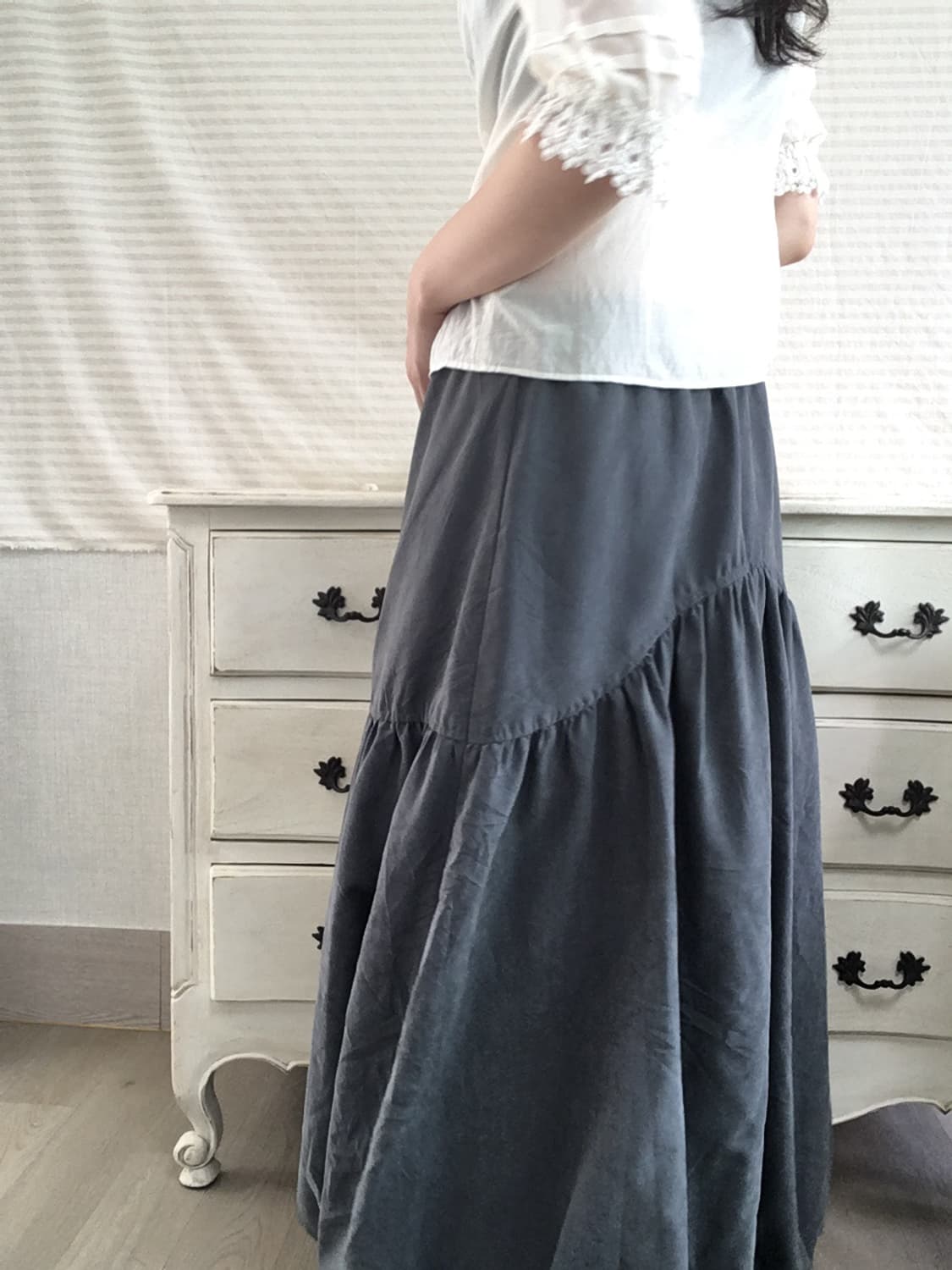 jpn vintage gray shirring long skirt 상품이미지4