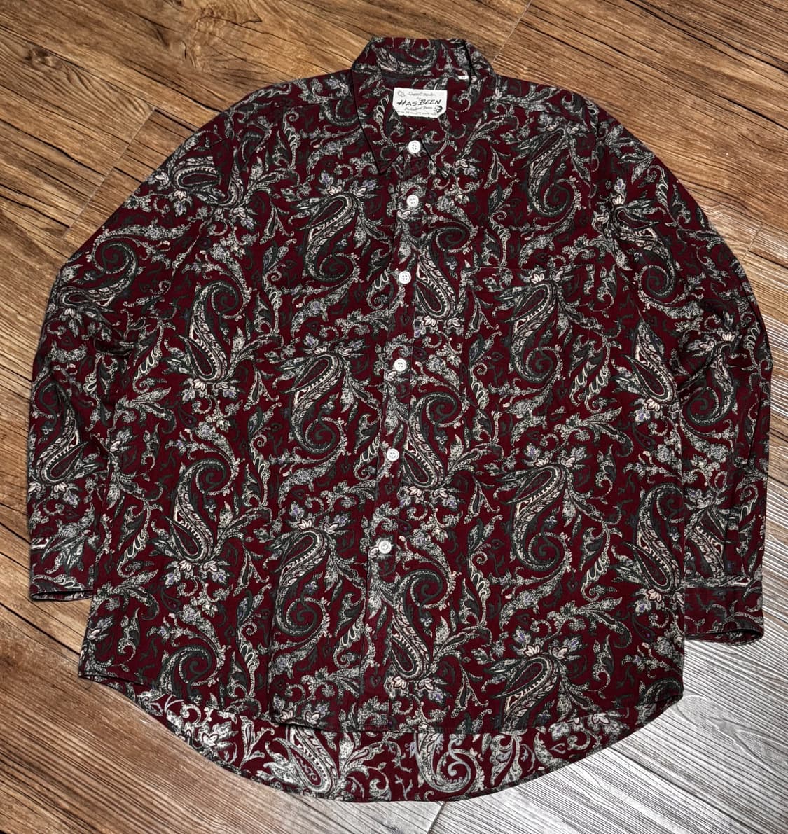 해즈빈 폴리시드 맨 버건디 페이즐리 셔츠 상품이미지2