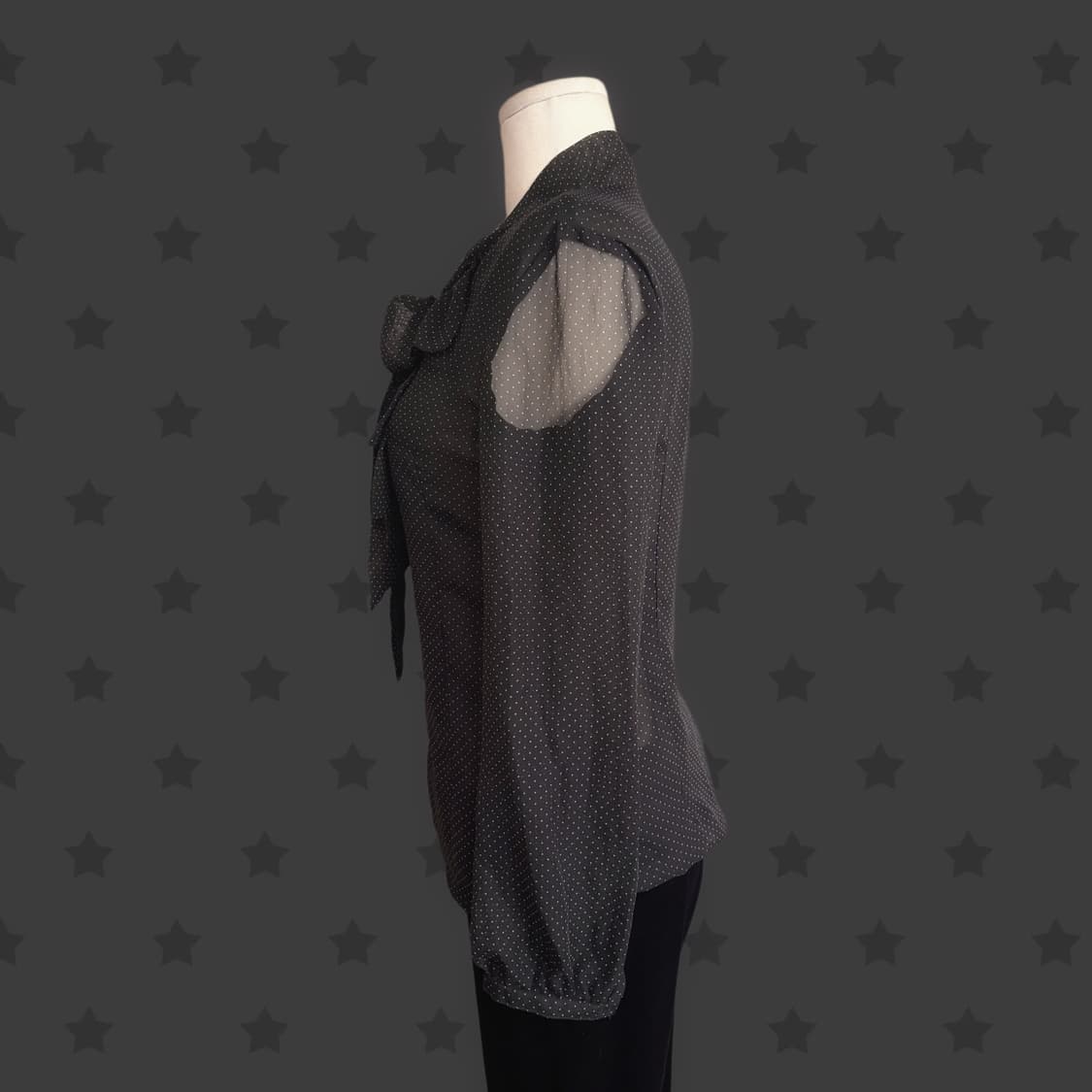 일본 핀터레스트 도트 포인트 블랙 시스루 프릴 레이스 포인트 블라우스 상품이미지3