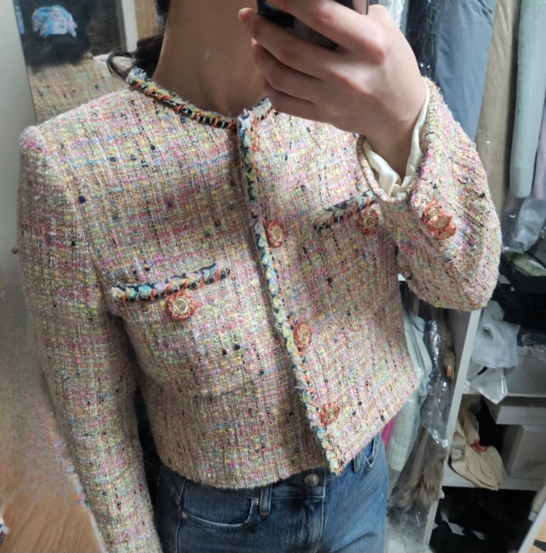 Michaa 미샤 자바라 배색 트위드 숏 자켓 상품이미지2