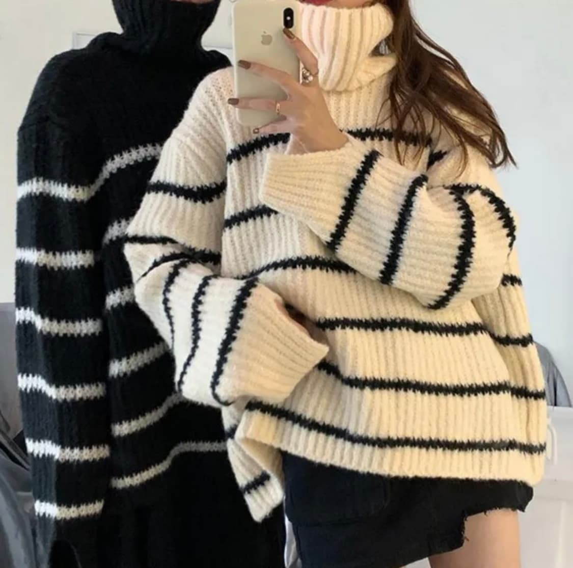 루즈핏 스트라이프 터틀넥 니트 니트원피스 상품이미지1