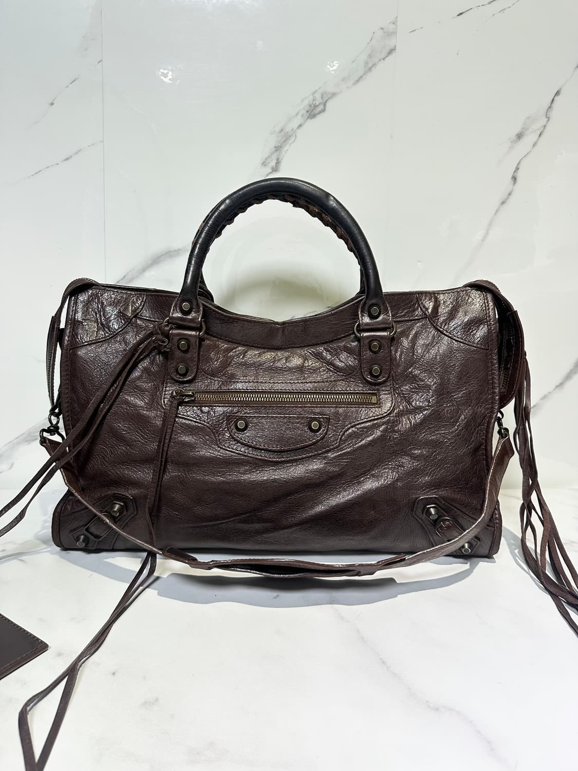 [A 정품] 발렌시아가 시티 모터백 미디움 다크브라운 상품이미지8