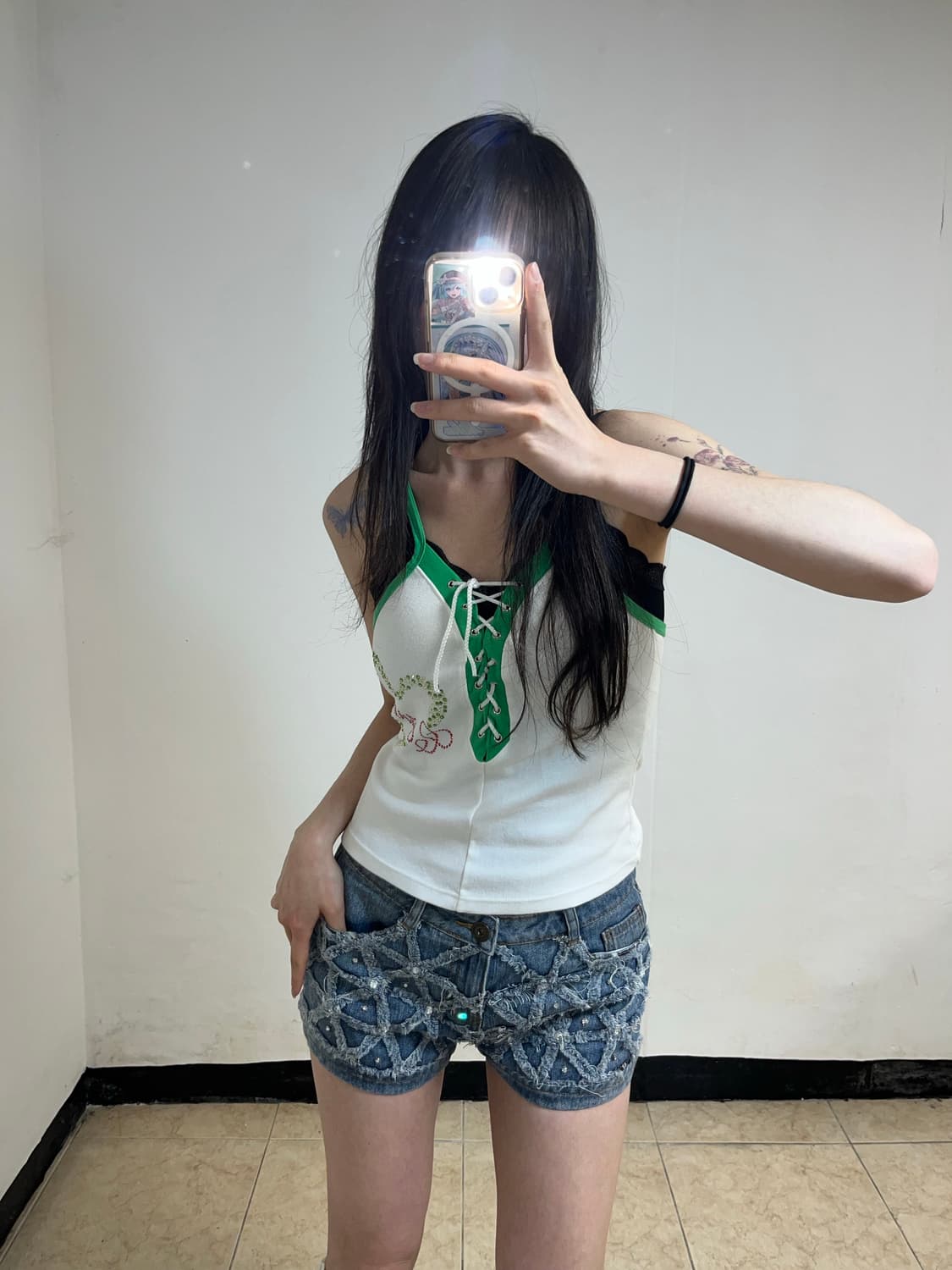 00‘s J2K 그린 래글런 레이스업 슬리브리스 상품이미지1