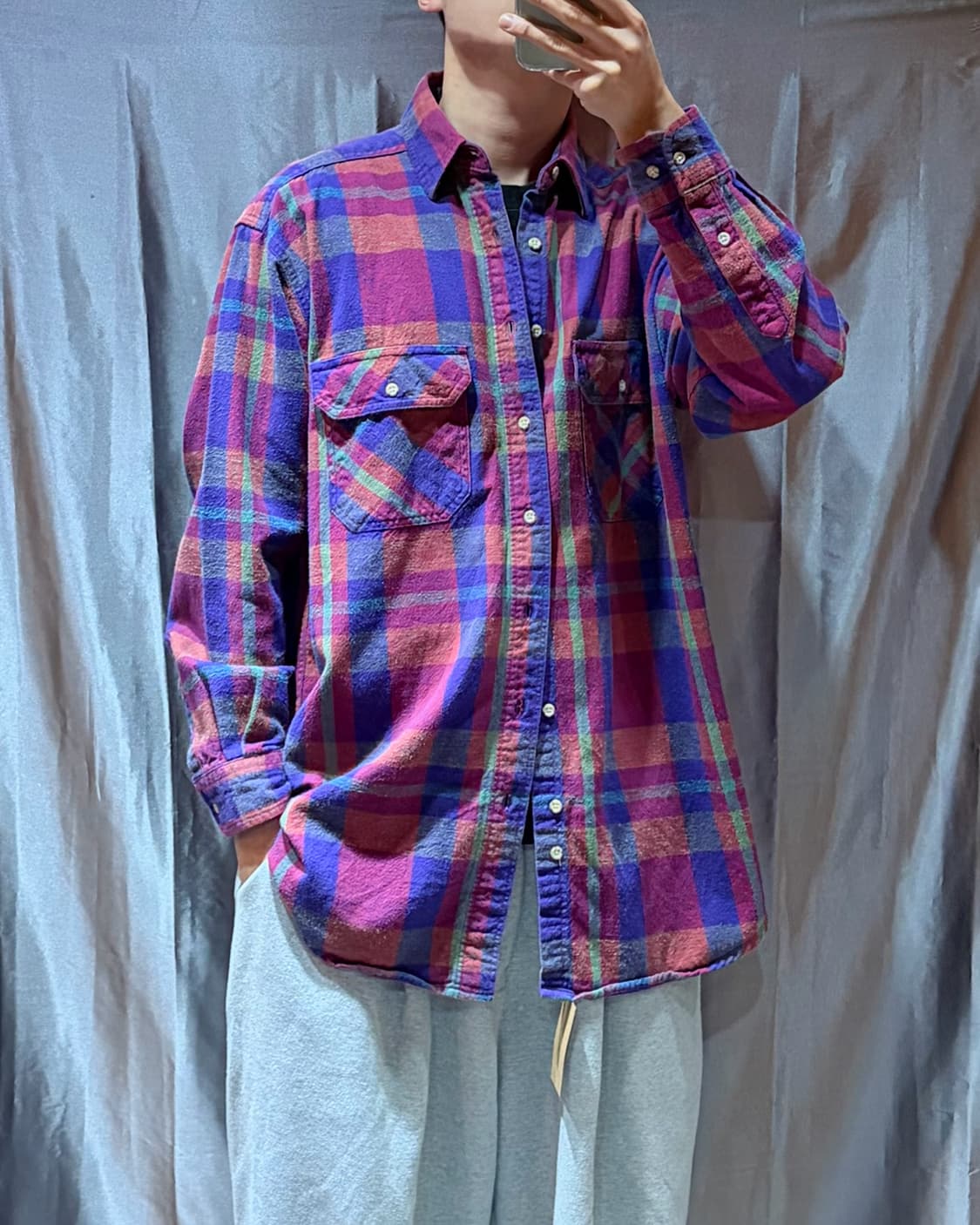 XXL Woolrich USA 울리치 퍼플 체크패턴 울 셔츠 상품이미지1