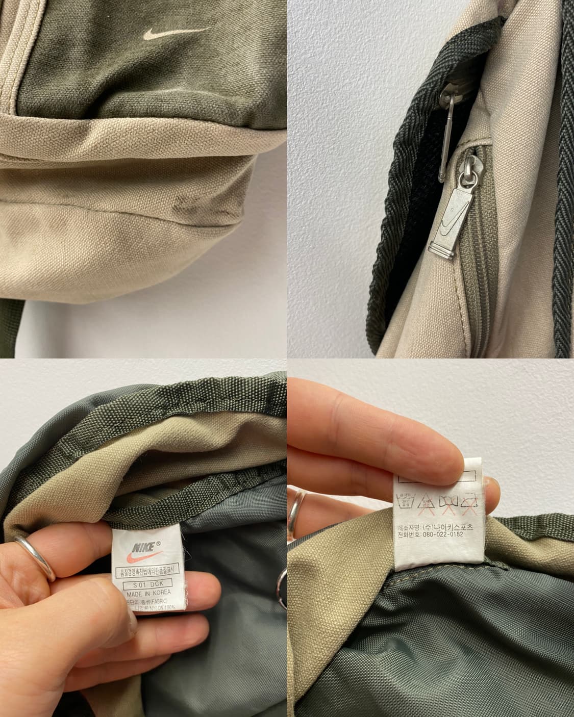 [34*47] rare 90-00s 나이키 카키 베이지 캔버스 럭색 상품이미지9