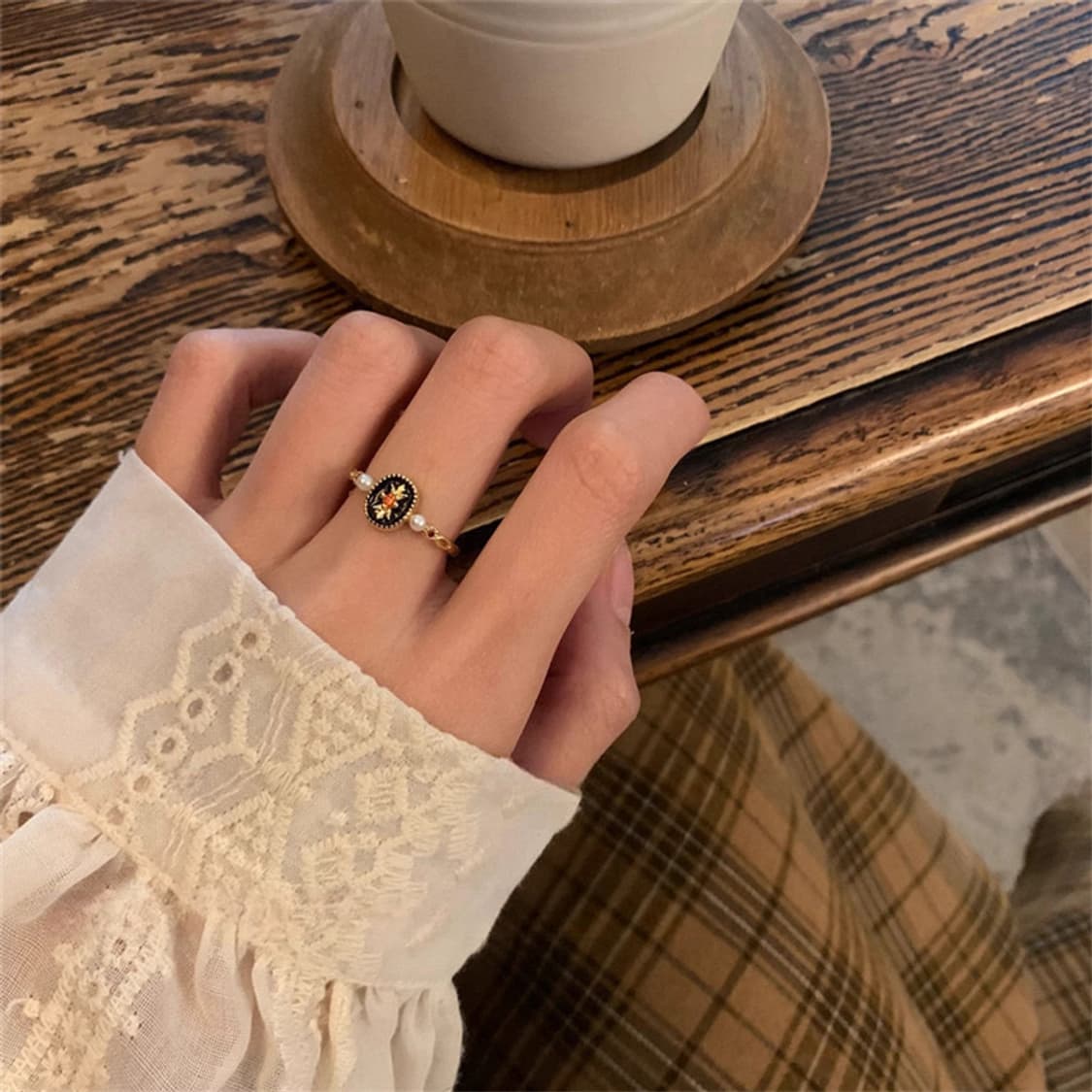 빈티지 진주 블랙 오벌 링 💛 상품이미지1